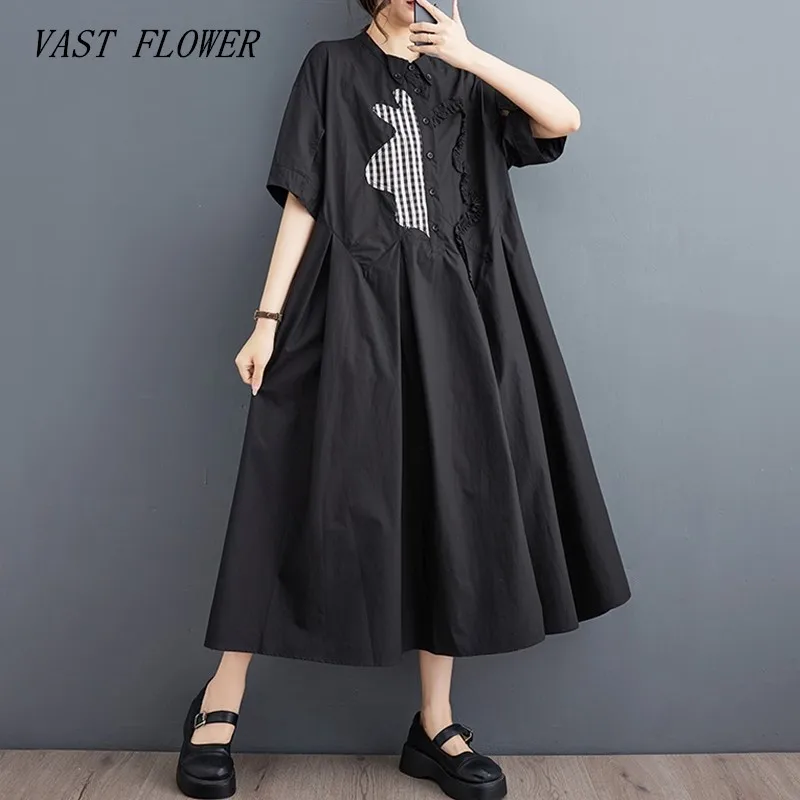 

short sleeve oversized black cotton vintage new in dresses for women casual loose long summer shirt dress elegant clothing 2023