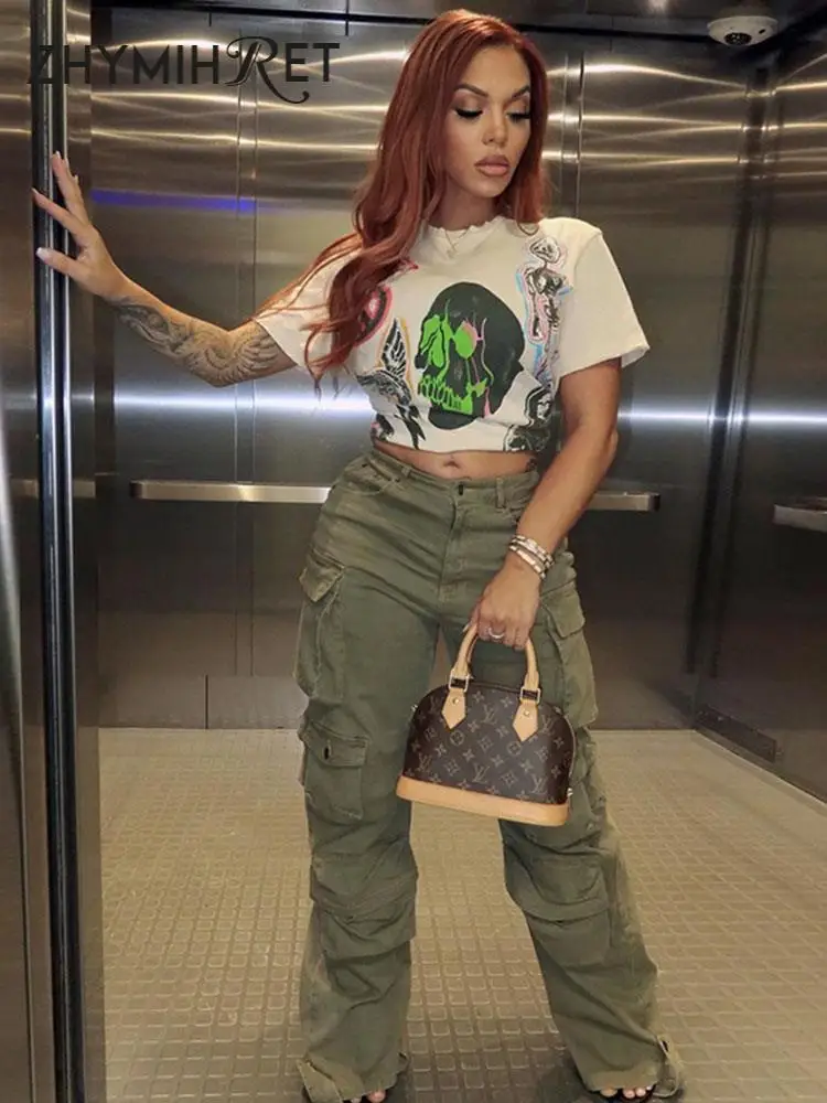 

ZHYMIHRET Hotsweet Skull Ghost Creative Printed T Shirt Short Sleeve Punk Hip Hop Streetwear Y2k Style Top Women's T-shirt