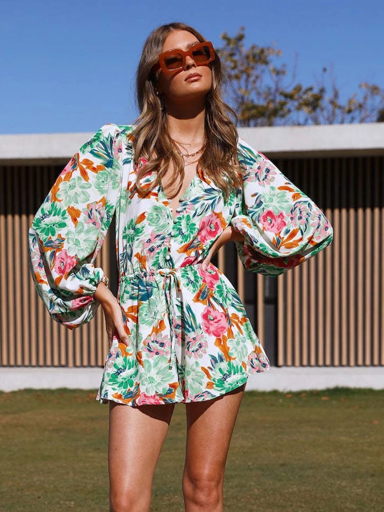 

Bohemian Printe Sexy V-neck Flare Sleeve Ruffled Dress Tunic Autumn Clothes Women Party Wear Casual Midi Dress Vestidos A2131