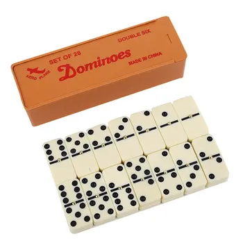 Adult and Children's Domino Set - Classic Board Game Domino Series -28 Tile Brown Wooden Box 1