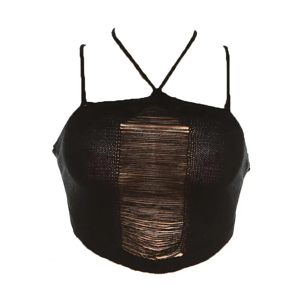 

Crop Top Attractive Skinny Black Tassel Hollow Halter Sling Club Vest Streetwear Camisole Blouse Women Vest