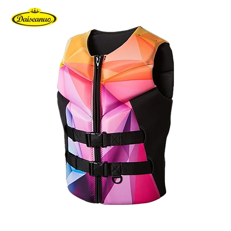 

Daiseanuo Women Swimsuits Life Jacket PFD Geometric Colourful Neoprene Summer Life Vest Men Survival Floating Buoyancy Aid