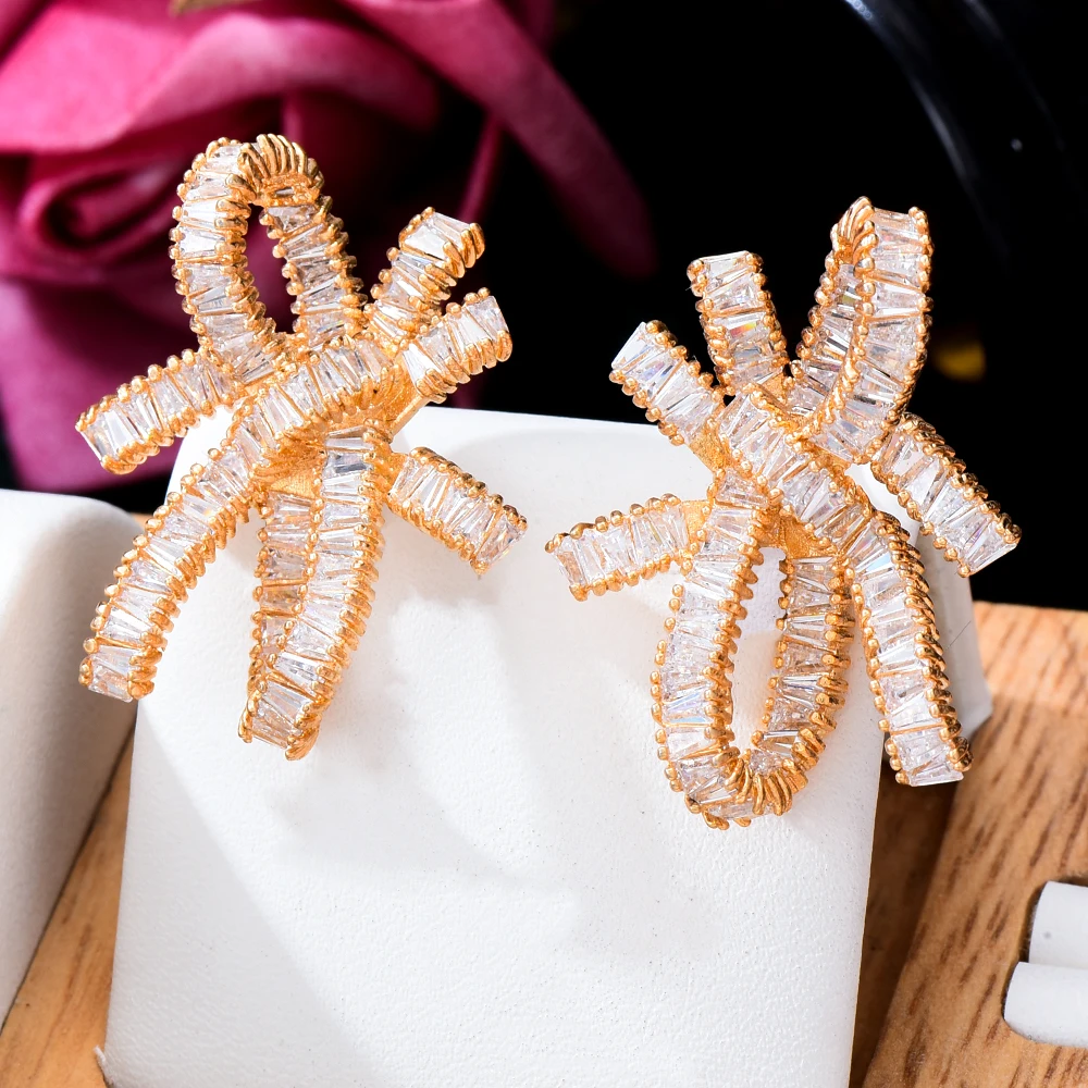 Женские серьги-бантики Siscathy, милые серьги из индийского золота с кубическим цирконием, для свадьбы, помолвки, вечеринки, подарочное Ювелирное Украшение