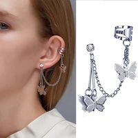 2022 punk butterfly ear cuff chain earrings for women silver tassel drop stud dangle earrings girls vintage jewelry gifts 1 pair