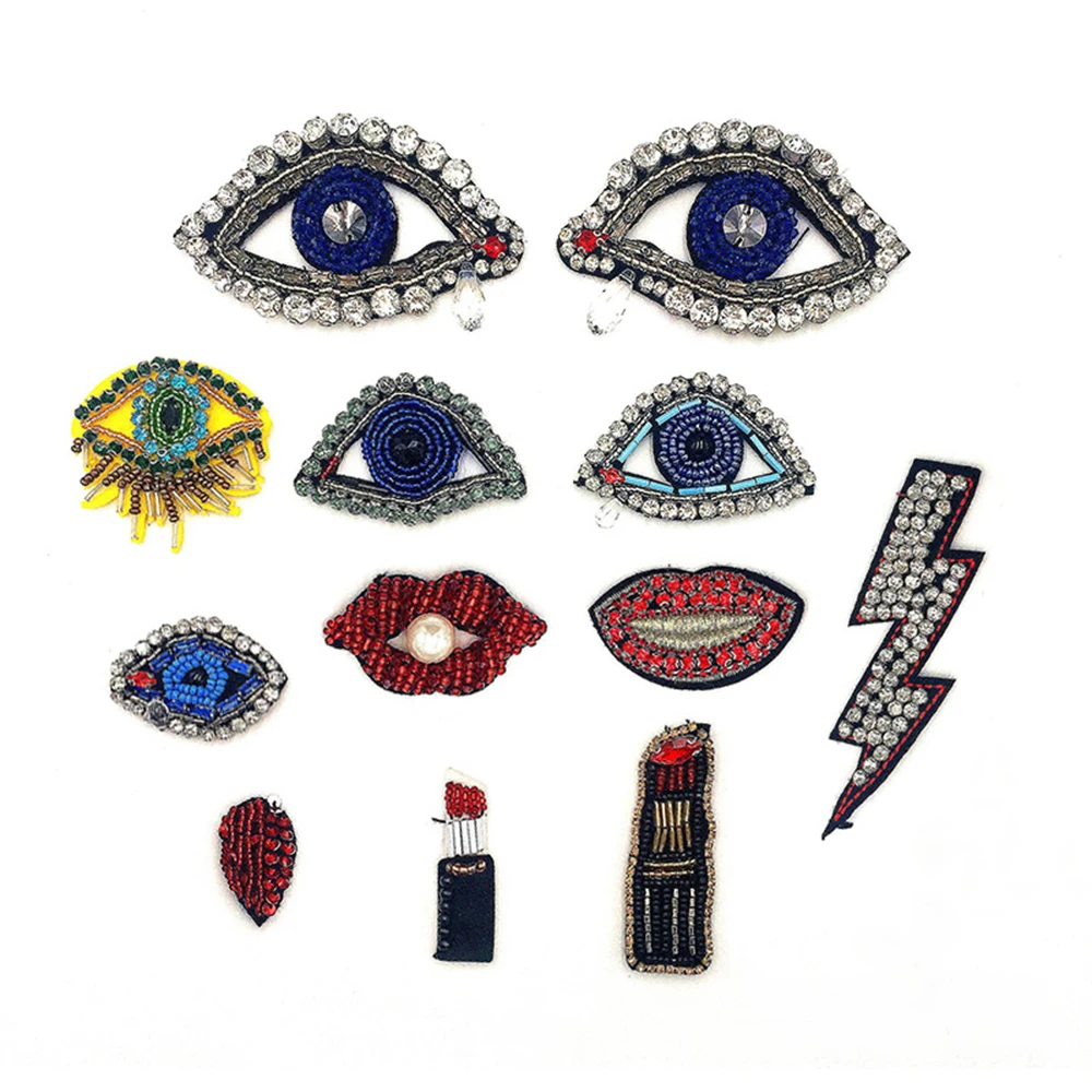 

Beaded Patch Blue Eyes Red Lips Red Lipstick Lightning Decoration Cloth Sticker Simple Atmospheric Clothing Accessories Badge
