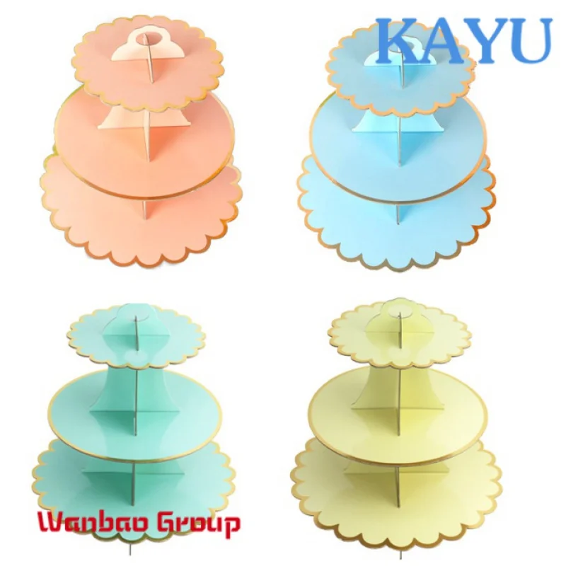 Factory Supply Disposable Round 3 Tier Bronzing Cardboard Paper Cake Stand for Party Decorations Cake Ornaments