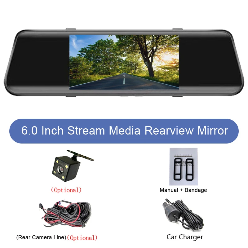 ADDKEY New 6 Inch Car Rearview Mirror Touch Screen For Auto Recorder 1080P FHD Night Vision Car DVR Mirror Dash Camera Dual Lens images - 6