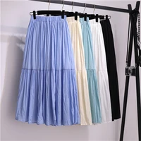 tfetters pleated skirts women 2022 summer new korean cotton linen drape stitching mid skirt casual a line skirts women clothing