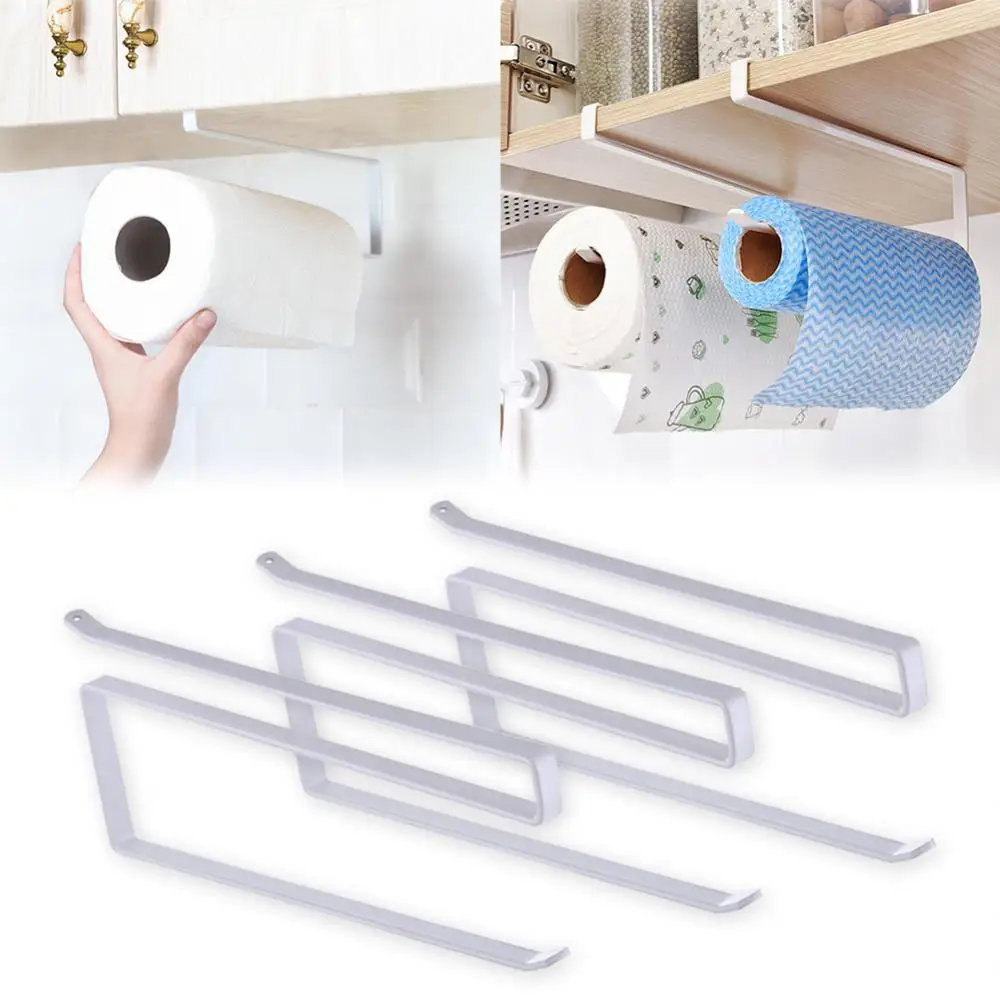 

Household Roll Paper Towel Holder Cabinet Partition Layer Punch Free Space Saving Sundries Storage Rack Bathroom Accessories