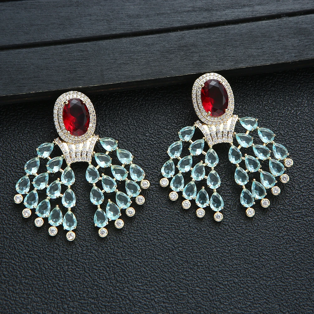 Новое поступление, роскошные модные свадебные женские серьги Naija в форме крыла, капли воды, полностью из зеркального кубического циркония, модные ювелирные изделия E941