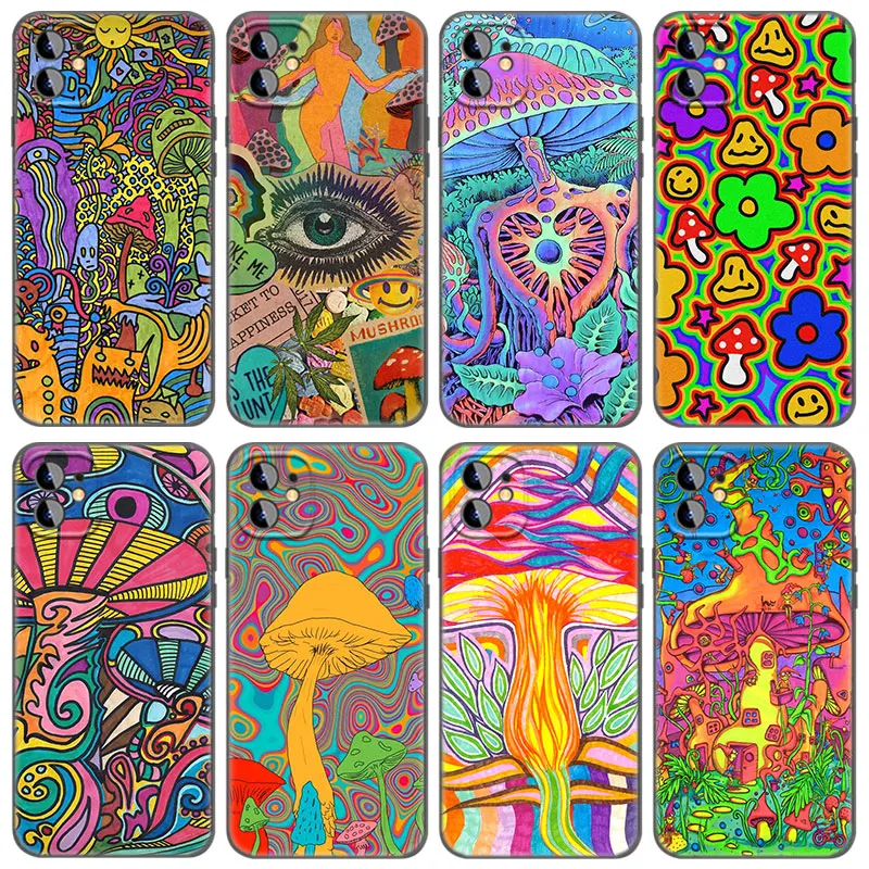 

Aesthetic Trippy Mushrooms Phone Case For Apple iPhone 13 12 Mini 11 Pro Max XR X XS MAX 6 6S 7 8 Plus 5 5S SE 2020 Black Cover