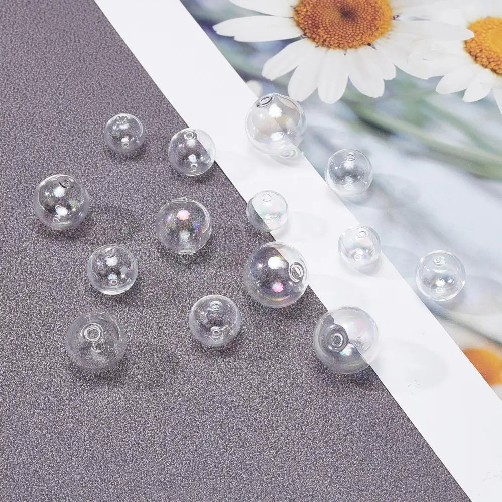 

24pcs 4 Sizes Globe Glass Beads 2Holes Hollow Ball Crystal Wish Bottle Beads for DIY Pendant Charms Stud Earring Making