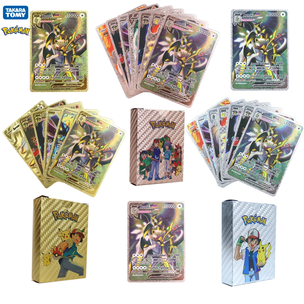 

2022 New Pokemon Rose Gold Foil Cards Arceus Silver Black Charizard Pikachu 10000HP Rare Vmax GX Collection Battle Trainer Card