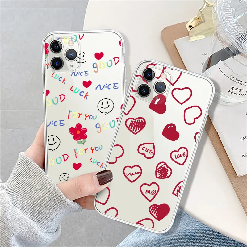 

For iPhone 14Promax 2023 New Ins Net Red Cartoon Love Smiling Face Transparent Phone Soft Case 14Pro 13Promax 12Mini 11 Xsmax Xr