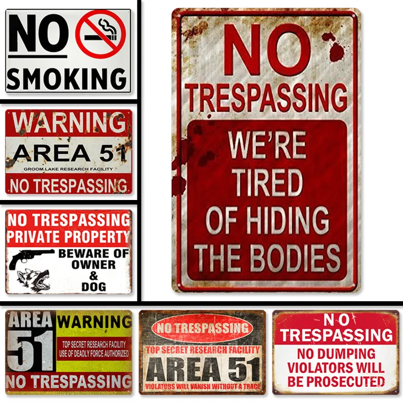 

No Smoking No Trespassing Warning Text Tin Sign Metal Plaques Decor For Bar Garage Wall Signs Vintage Rust Iron Plate Painting