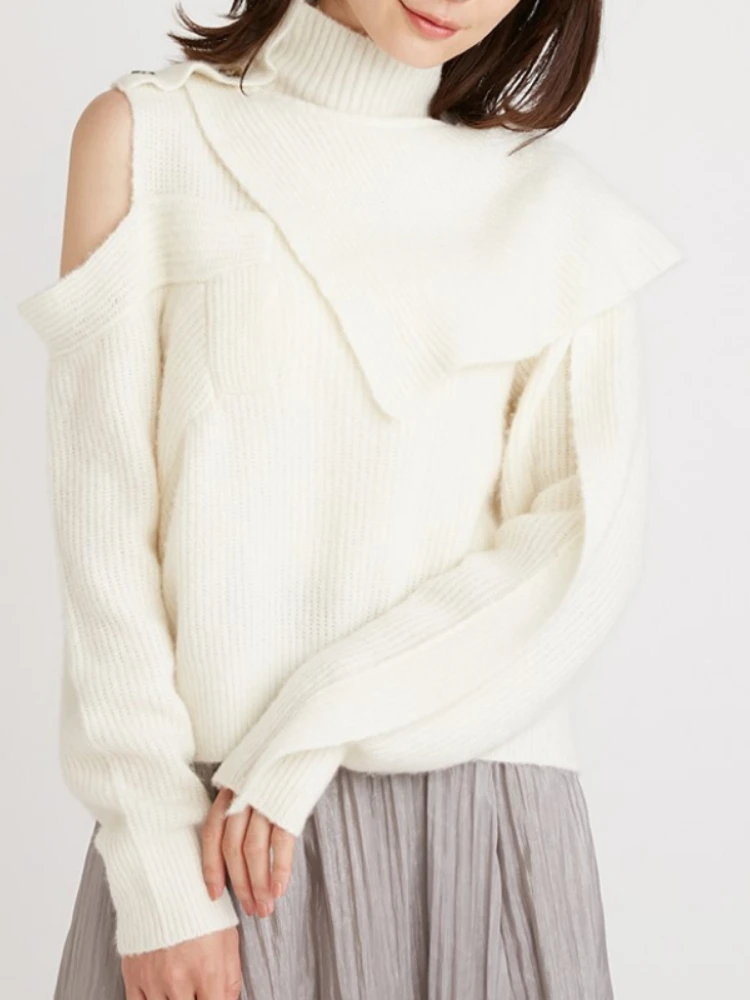 Японский модный свитер асимметричного покроя с воротником хомут Y2k топ пикантные