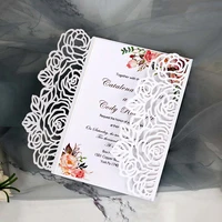 100pcs rose flower wedding invitations with envelope pocket greeting cards for wedding mariage birthday party supplies favors