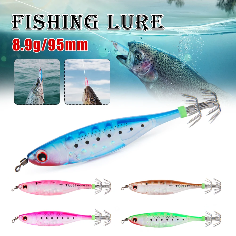 

Fishing Squid Jigging Lures 95mm 8.9g Artificial Shrimp Lure Luminous Squid Octopus Cuttlefish Bait Saltwater Fishing Lure Tool