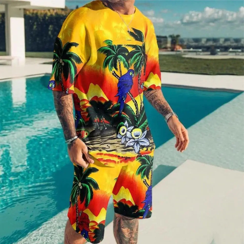 3D Printed T-shirt Suits Men Clothing Plus Size Fashion Funny Graphic Round Neck Ropa Fashion Designer Short Sleeve 2 Pieces