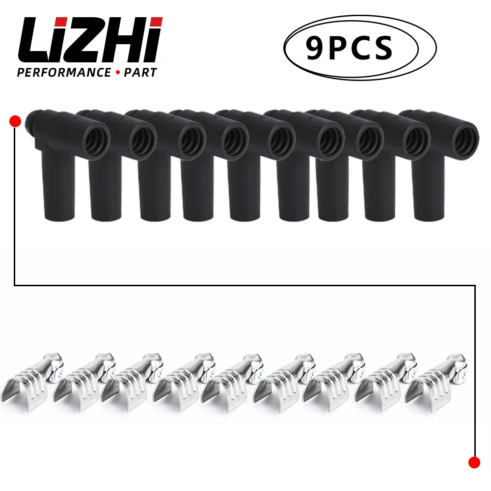 

LIZHI RACING - 9 pcs / set Universal Hei Style Distributor End Spark Plug Wire Rubber Boots & Stainless Steel Ends LZ-SSC02