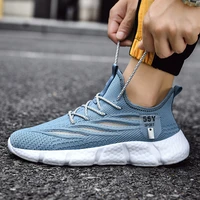 hot sale breathable fly knitting running sneakers mens comfortable sports run shoes light weight flexiable sneakers for male 46