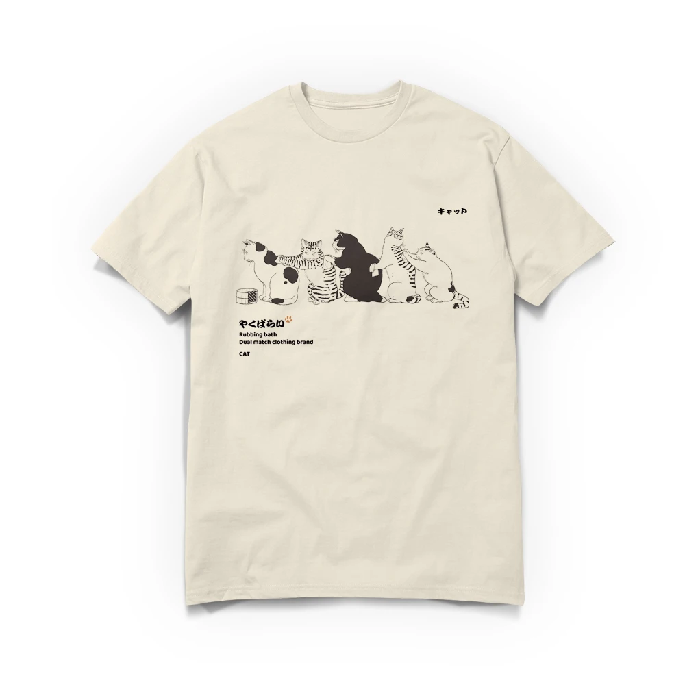 

Woman Men's Anime T Shirt Summer 100%Cotton Printed Short Sleeve Japanese Kanji Harajuku Cartoon Cat Graphics Tees High Quality