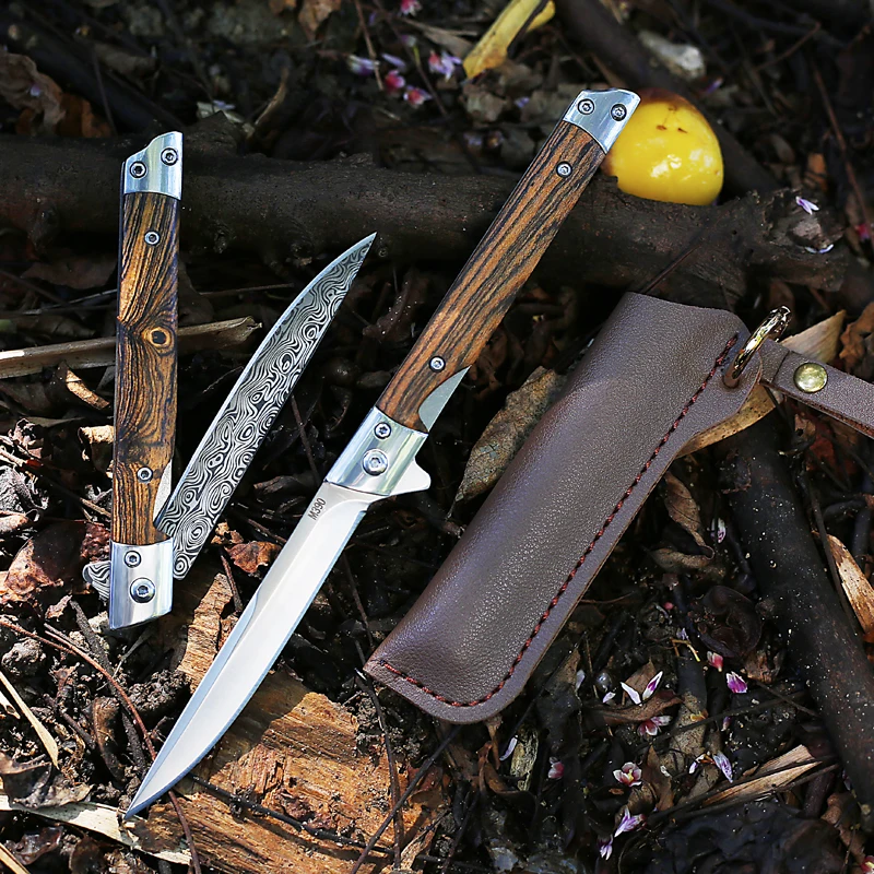 

Damascus Folding Knife Survival Tactical Pocket Knife Wood Handle High Hardness Hunting Self-defense Knives Outdoor Camping Tool