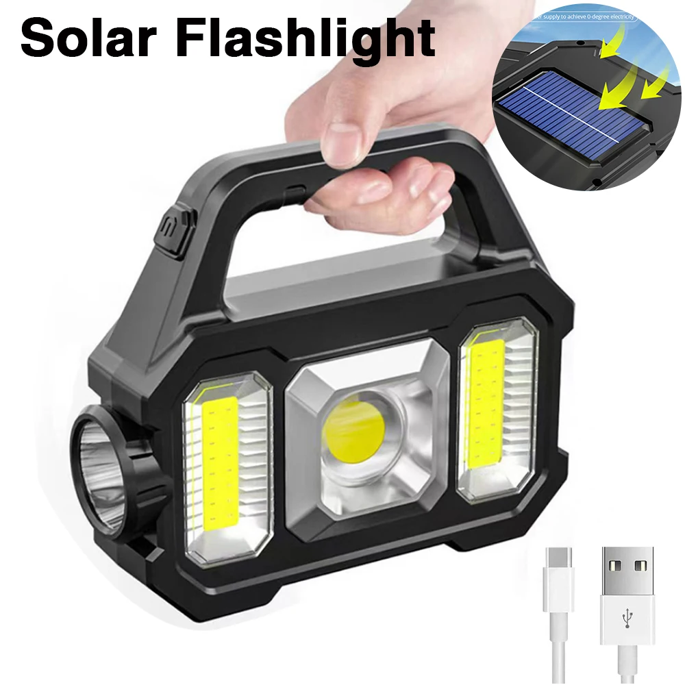 

Solar Lamp LED Flashlight Waterproof Rechargeable Super Bright COB Search Light Camping Flashlight