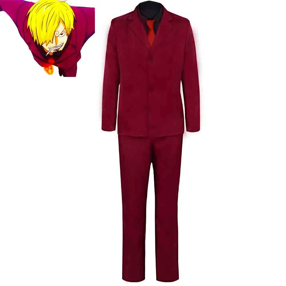 

Anime One Piece Cosplay Sanji Red Suit Man Costume