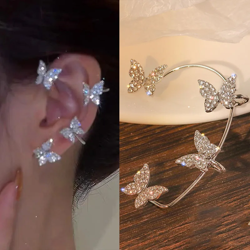

Butterfly Ear Clips Women No Pierced Sparkling Zircon Ear Cuff Clip Earrings Star Wedding Jewelry Cosplay Earring Jewelry Gift