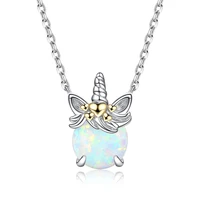 s925 silver fashion light blue pendant platinum plated created opal unicorn necklace women party necklace anniversary gifts