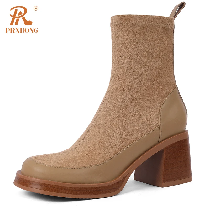 

PRXDONG Women's Shoes New Autumn Winter Warm Ankle Boots Chunky High Heels Square Toe Black Brown Dress Party Office Lady Shoes