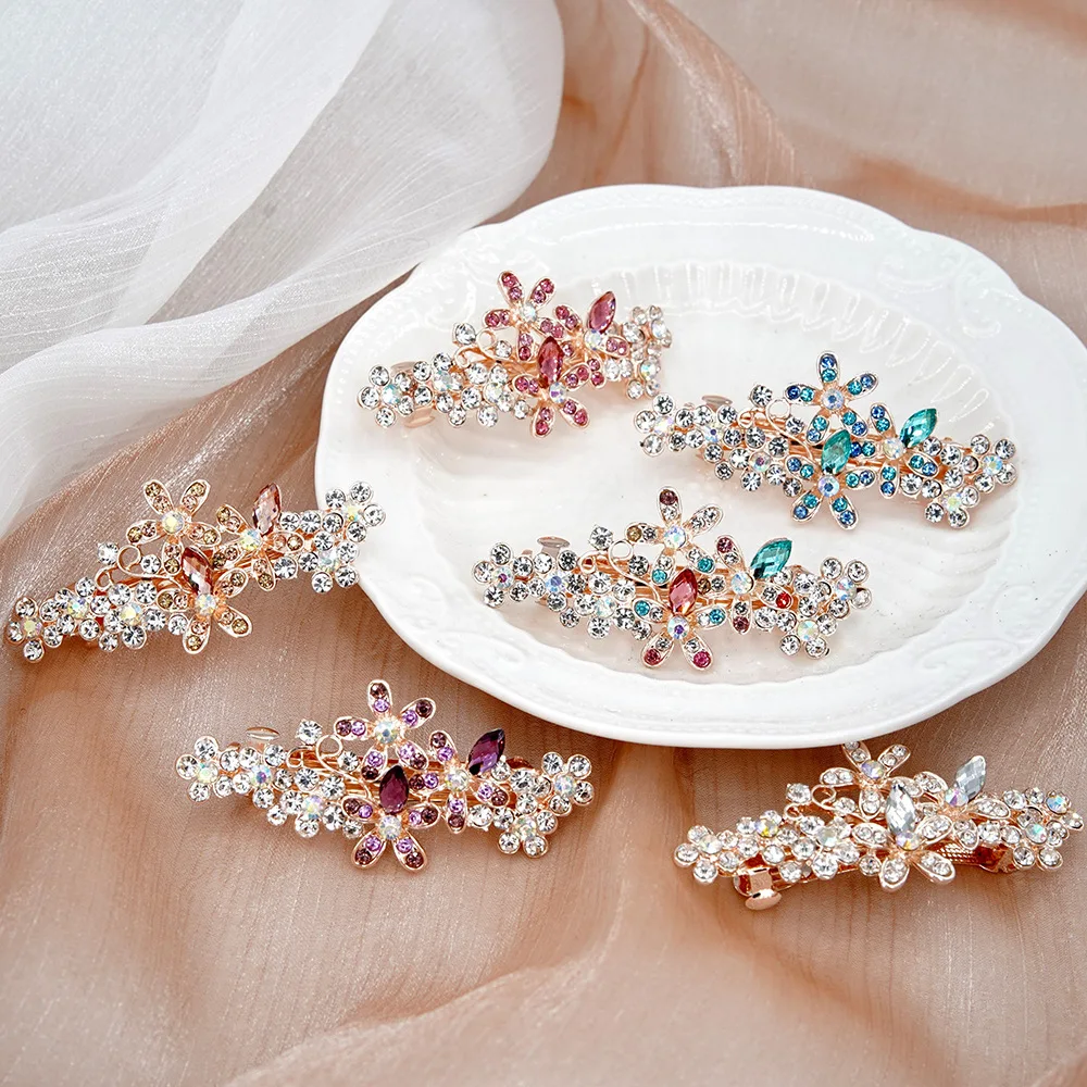 

Crystal Flower Spring Top Clip Korean Style Word Clip Hairpin Elegant Female Women Fashion Hairpin Bridal Hair Style Accessories