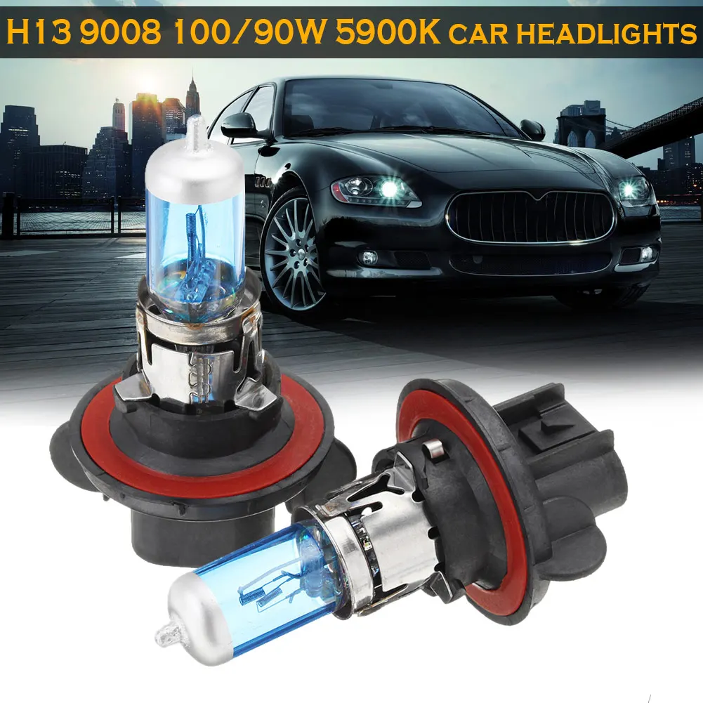 

1 Pair H13 9008 100/90W 5900K Super White High Low Beam Headlight Halogen Light Bulbs TD326