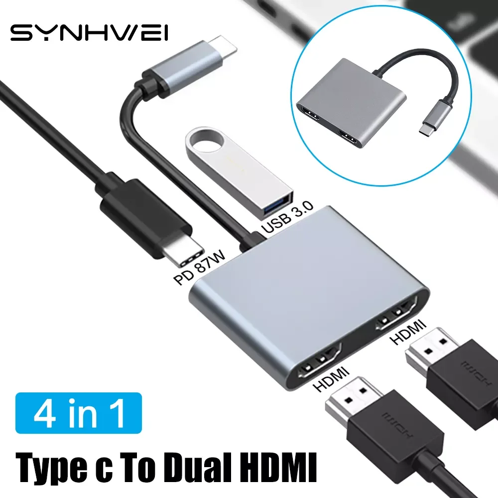 

Двойной HDMI USB C концентратор до 87 Вт PD зарядка USB 3,0 адаптер с двойным экраном док-станция для Macbook Air Pro разветвитель типа C для ноутбука