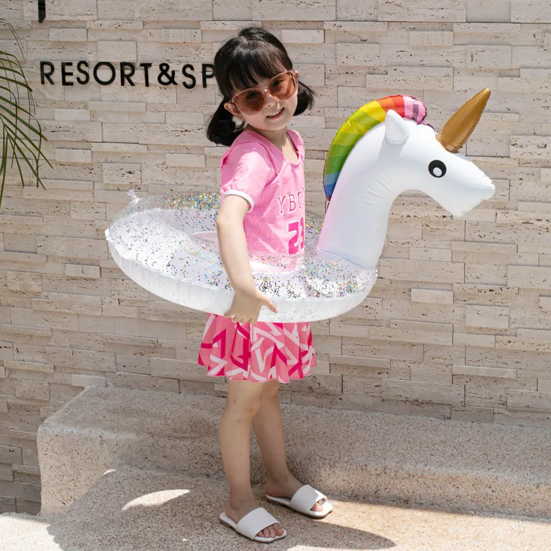 Детский надувной матрас с блёстками в виде фламинго Единорога |