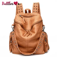 high quality rivet soft leather backpacks for women 2022 fashion luxury designer shoulder bag lady large capacity school bagpack