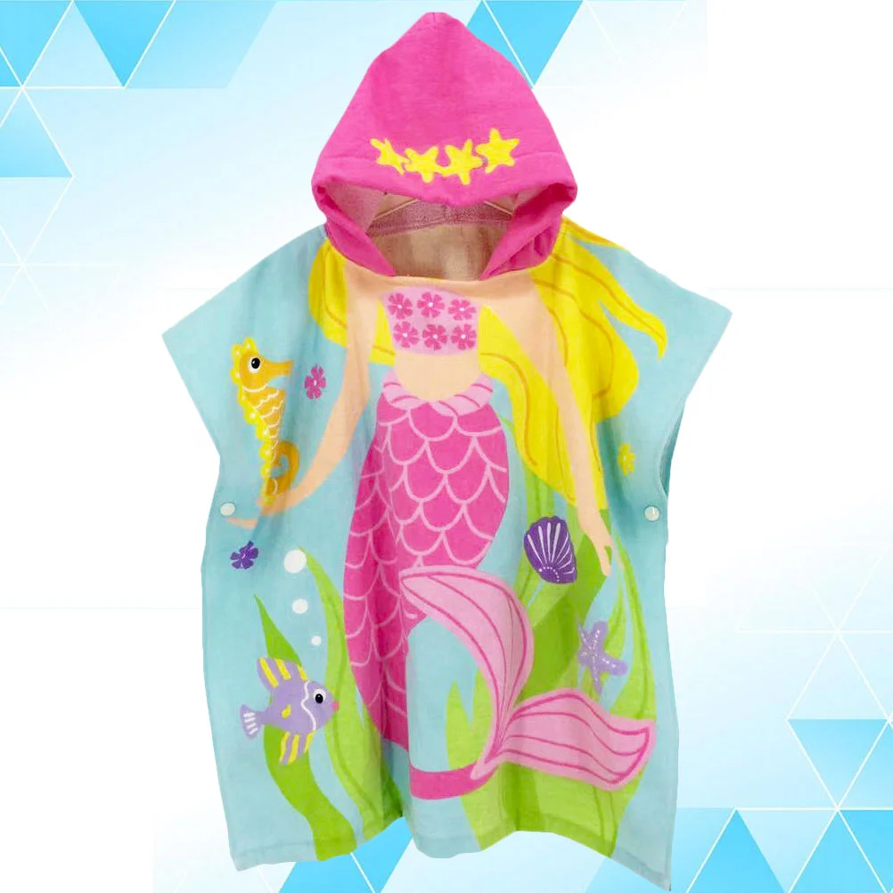 

1pc Mermaid Printing Cloak Wearable Beach Clothes Cartoon Bath Robe Hooded Shower Clothes for Kids (60cm)