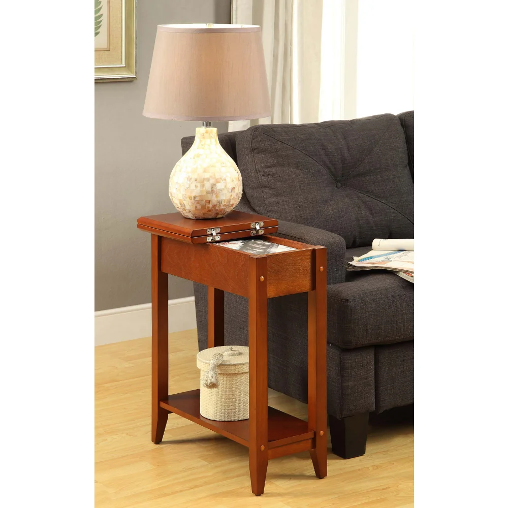 

Heritage Flip Top End Table with Shelf, MahoganyCafe Tables Sofa Side Table for Bedroom Living Room