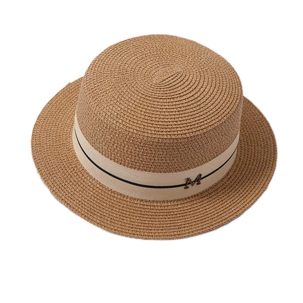 Шляпа женская Соломенная с плоскими полями Панама Пляжная шапка в стиле кэжуал