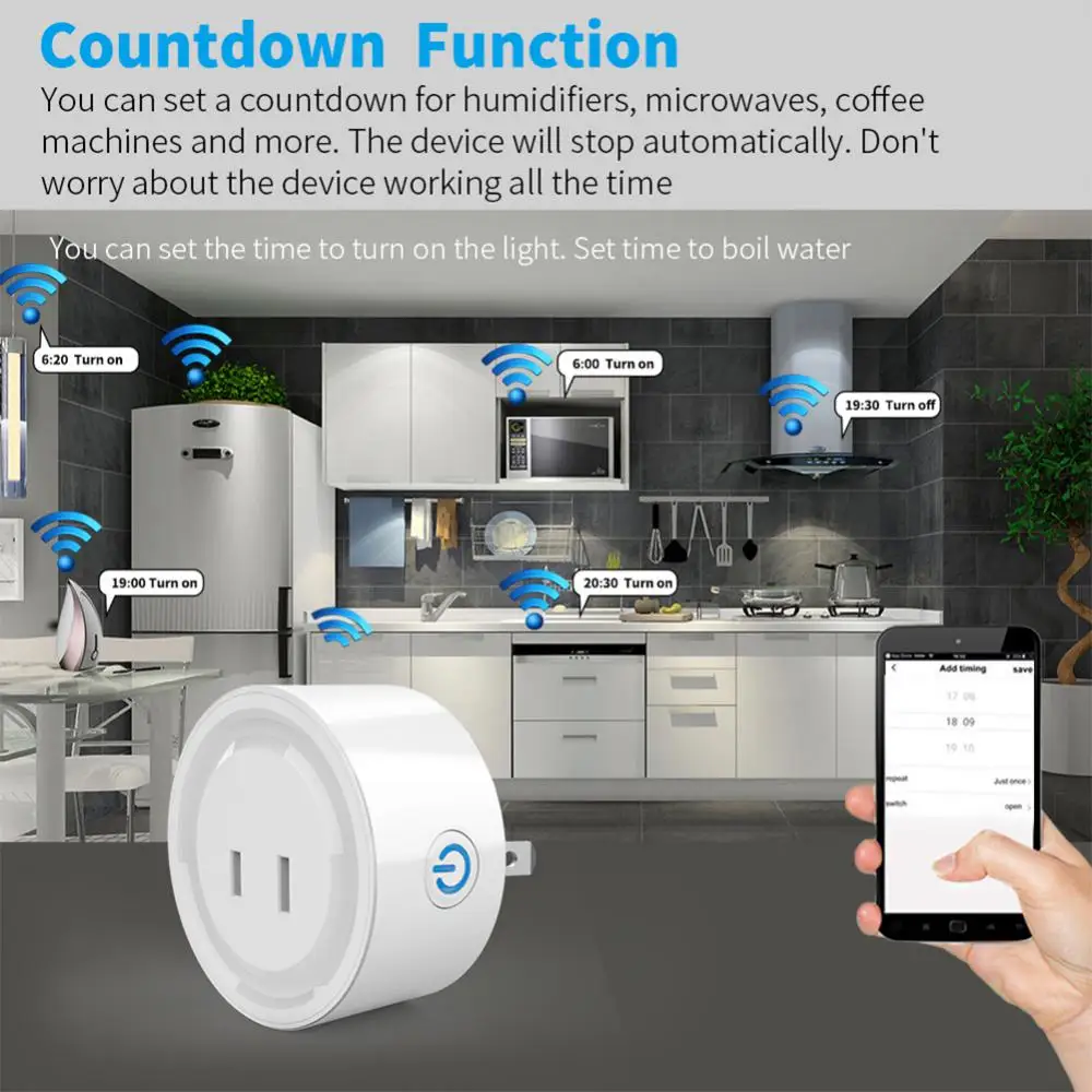 

Умная розетка с Wi-Fi, таймером и обратным отсчетом, 10 А