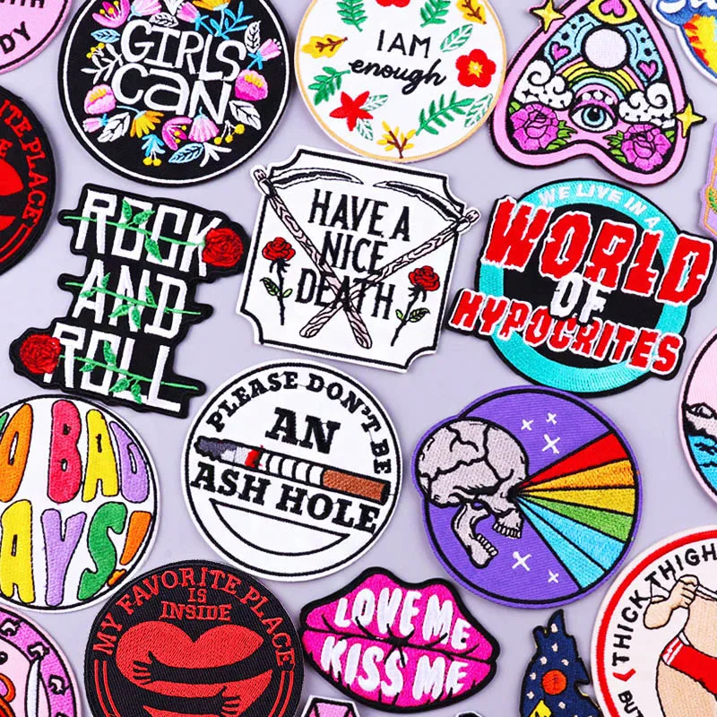 

Cartoon Rose Letter Embroidered Patch on Clothes DIY Iron on Patches For Clothing Stickers Lips Letter Heart Badges Applique Sew