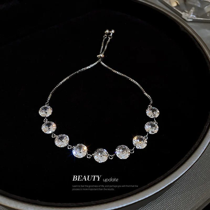 

Minar Korean Style Bling Bling Round CZ Cubic Zirconia Charm Bracelet for Women Box Chain Adjusting Bracelets Luxury Accessories