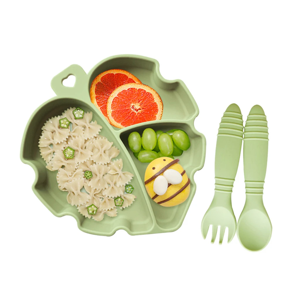 Baby Silicone Dining Plate Kids Feeding Plate Sucker Bowl Designed in Leaf-shaped Children Dishes Toddler Training Tableware