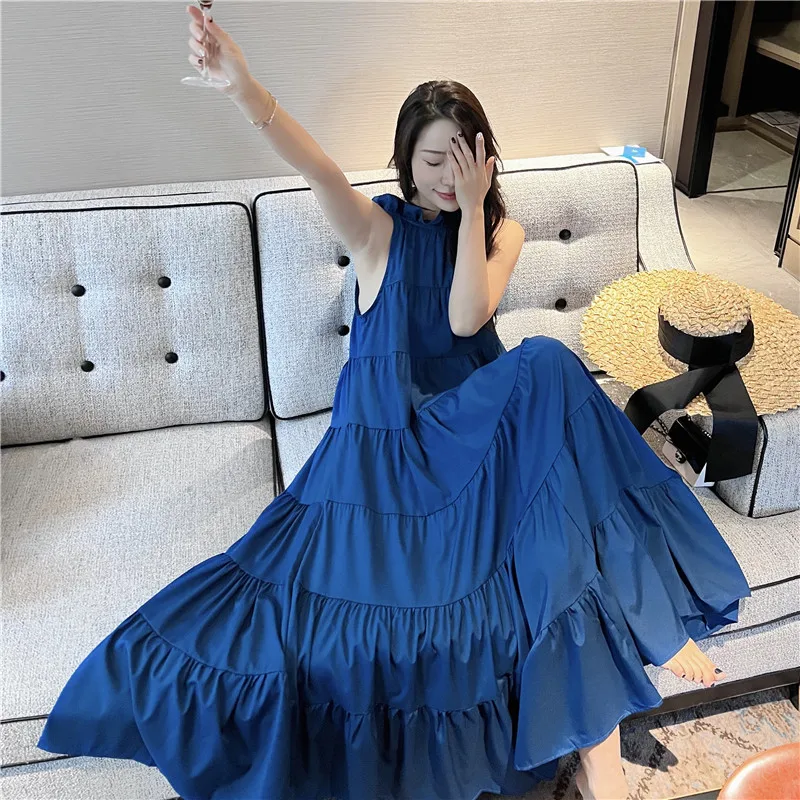 

Seaside Holiday Style Halter Dress Summer Temperament Sanya Wear Beach Dress Women's Long Mopping Dress