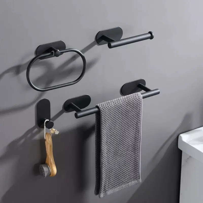

Wall Mount Toilet Towel Paper Holder Adhesive Black Silver Kitchen Roll Paper Stand Hanging Napkin Rack Bathroom Accessories WC