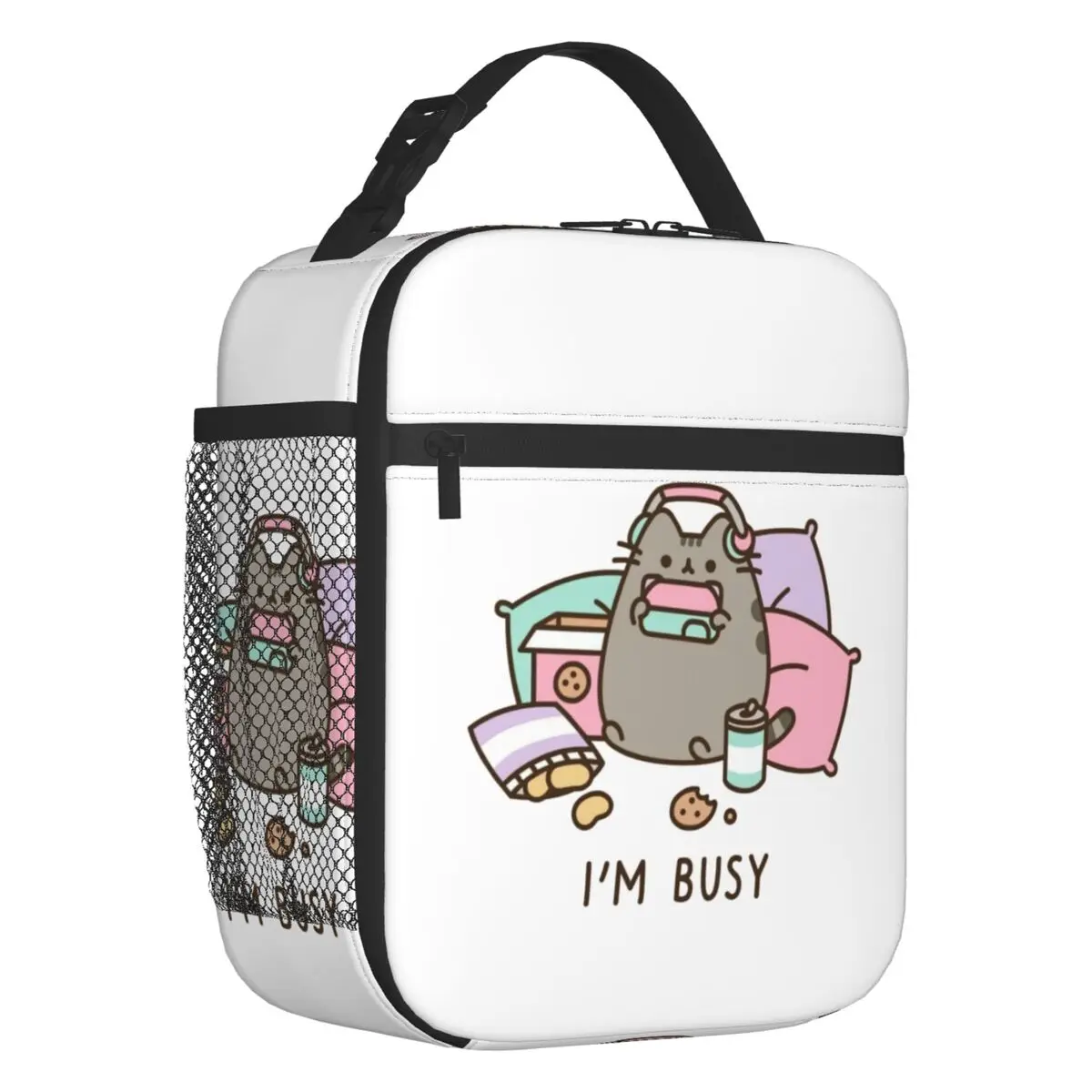 Catroon Pusheens Tabby Cat Portable Lunch Box Women Multifunction Thermal Cooler Food Insulated Lunch Bag Office Work