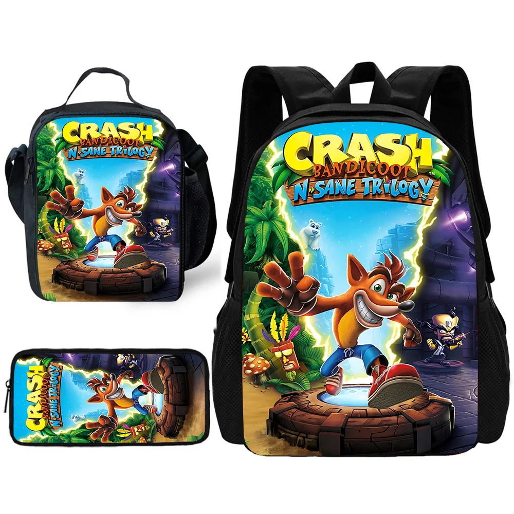 Фото Детский школьный рюкзак с героями мультфильмов C-CrashS BandicootS с сумками для обеда, сумками-карандашами, школьными сумками для мальчиков и девочек, лучший подарок №3