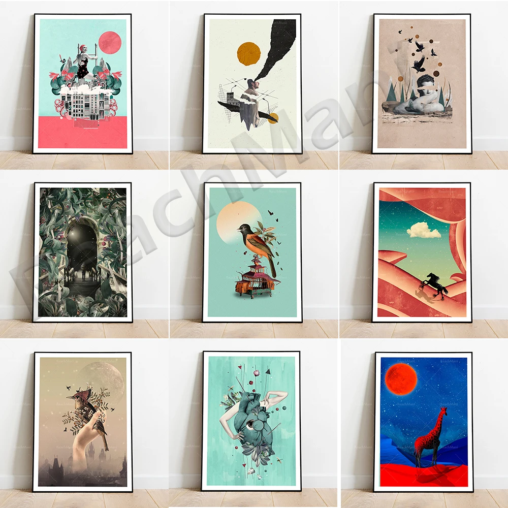 

Elegant and striking illustration surreal art poster in conceptual style decorated with magical and different original touches