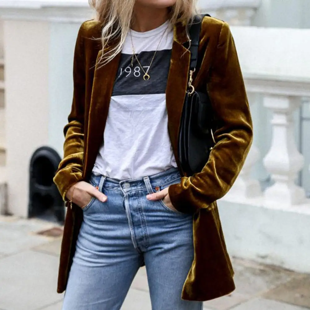 

Suits Jacket Velvet Long Sleeve Turndown Collar Women Blazer Loose Temperament Patchwork Blazer Streetwear
